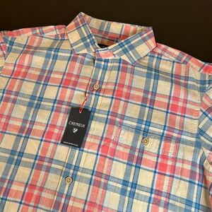 Cremieux Plaid Shirt Button Up Short Sleeve Casual Pink Blue Mens Large NWT